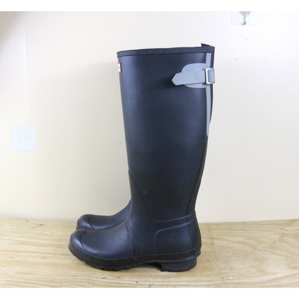 Hunter Rain Boots 9 10 Black Original Matte Tour Gray Trim Tall 40 41 Waterproof
